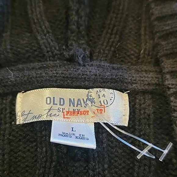 ladies large old navy sweater w hood  navy blue w red deer - Picture 3 of 5